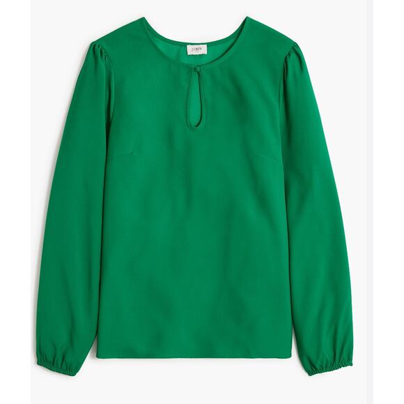J. Crew Keyhole Long Sleeve Blouse Green Size Large Tall NEW - Picture 1 of 9